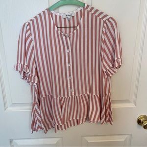 Madewell Peplum Ruffle-Hem Striped Top